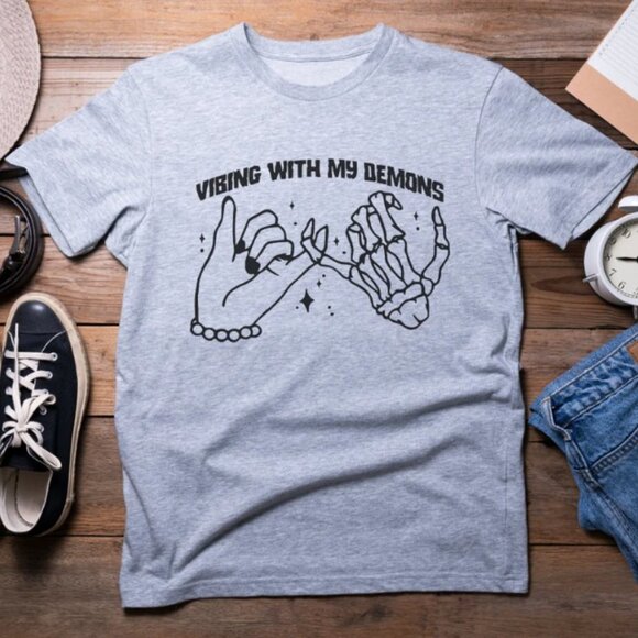 Vibing with my Demons NEW gray short sleeve shirt - Picture 1 of 2